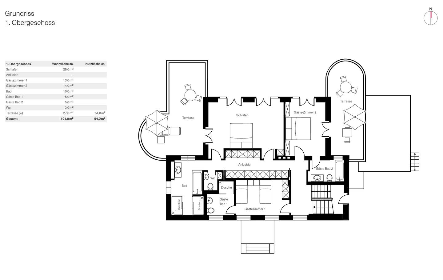 Grundriss Obergeschoss der Villa am Teupitzer See