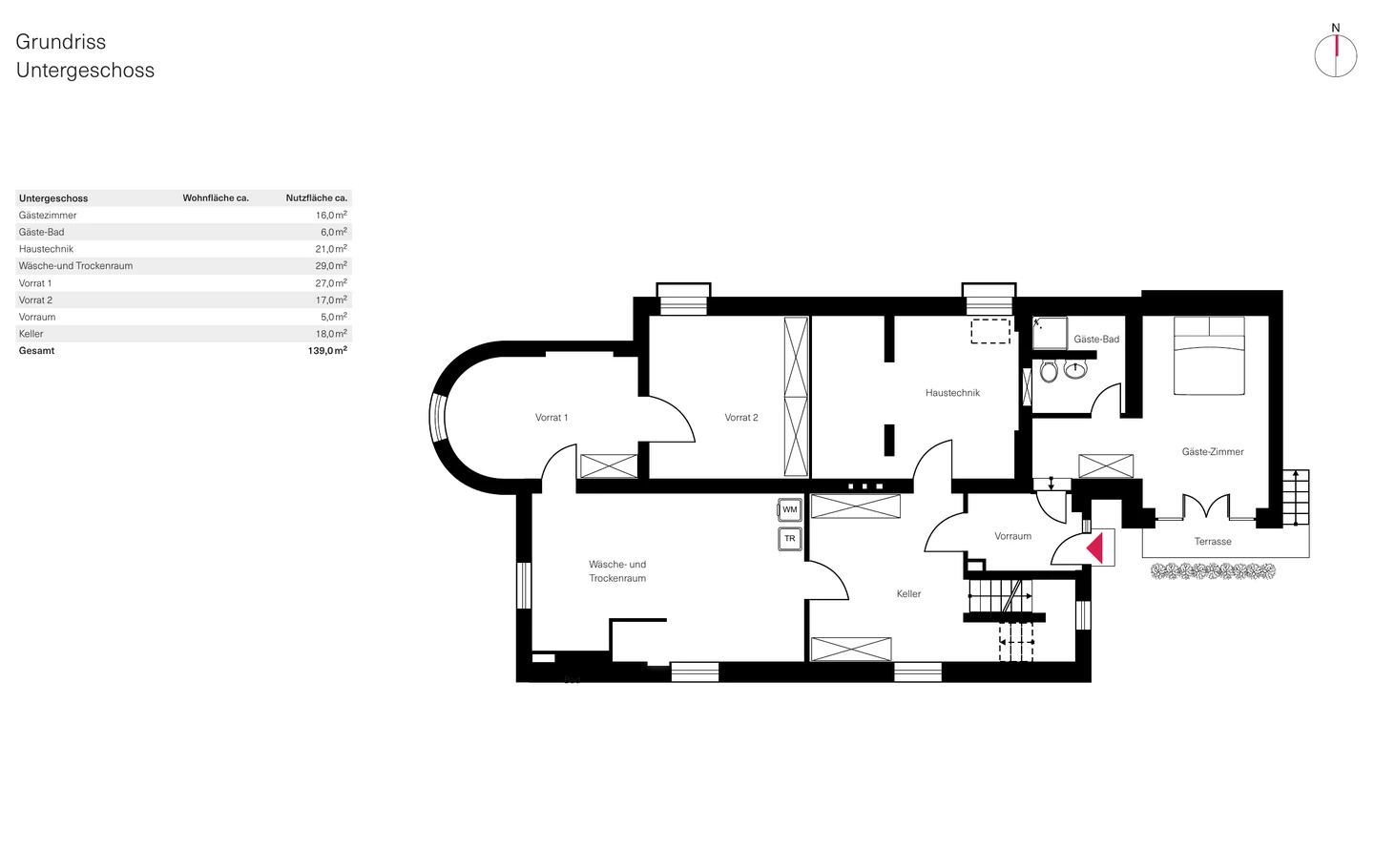 Grundriss Untergeschoss der Villa am Teupitzer See